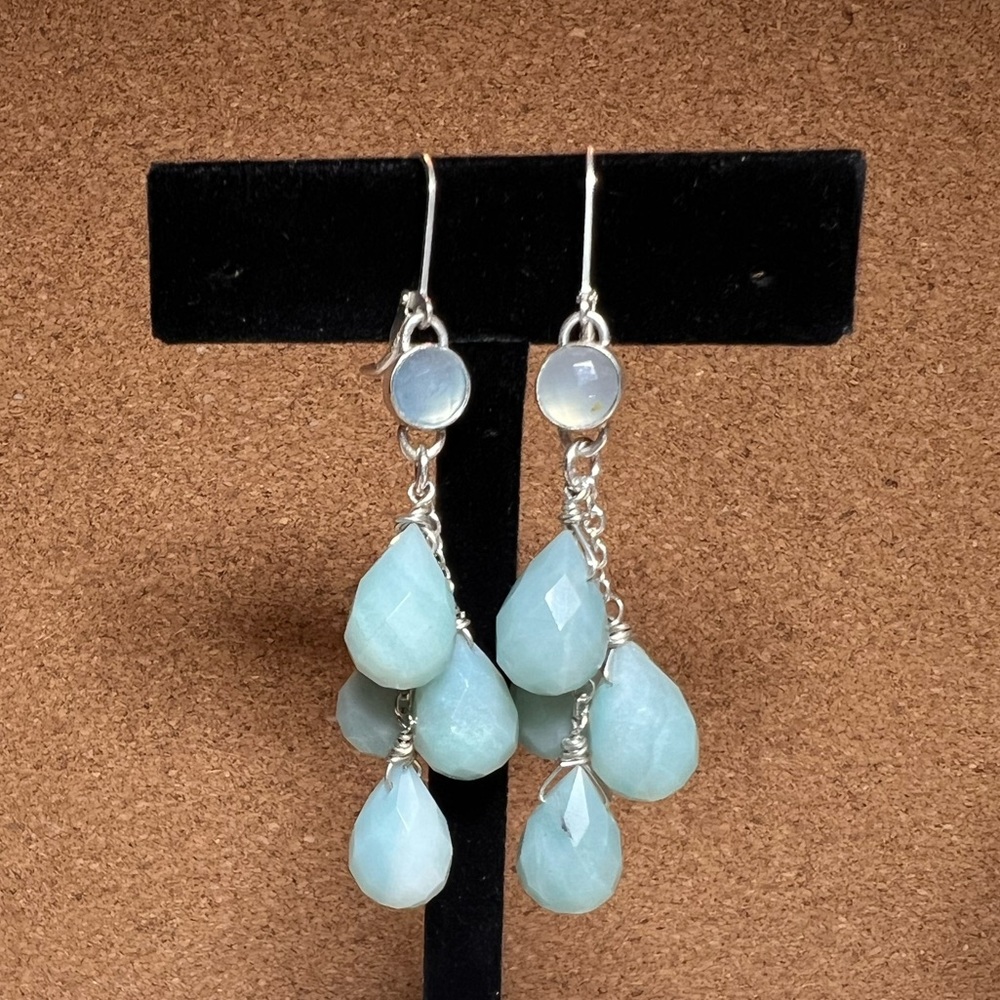 Sterling Silver and Tear Drop Faceted Aventurine leaver back earrings handmade